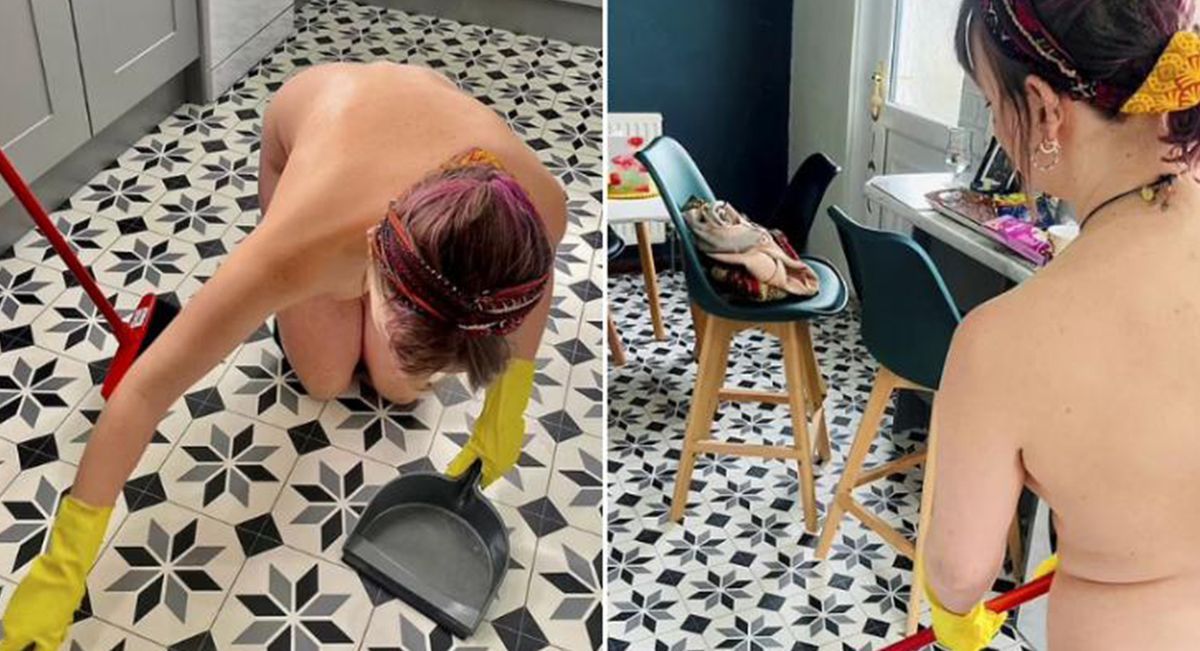 Lottie Rae es una empleada doméstica que hace sus labores desnuda.