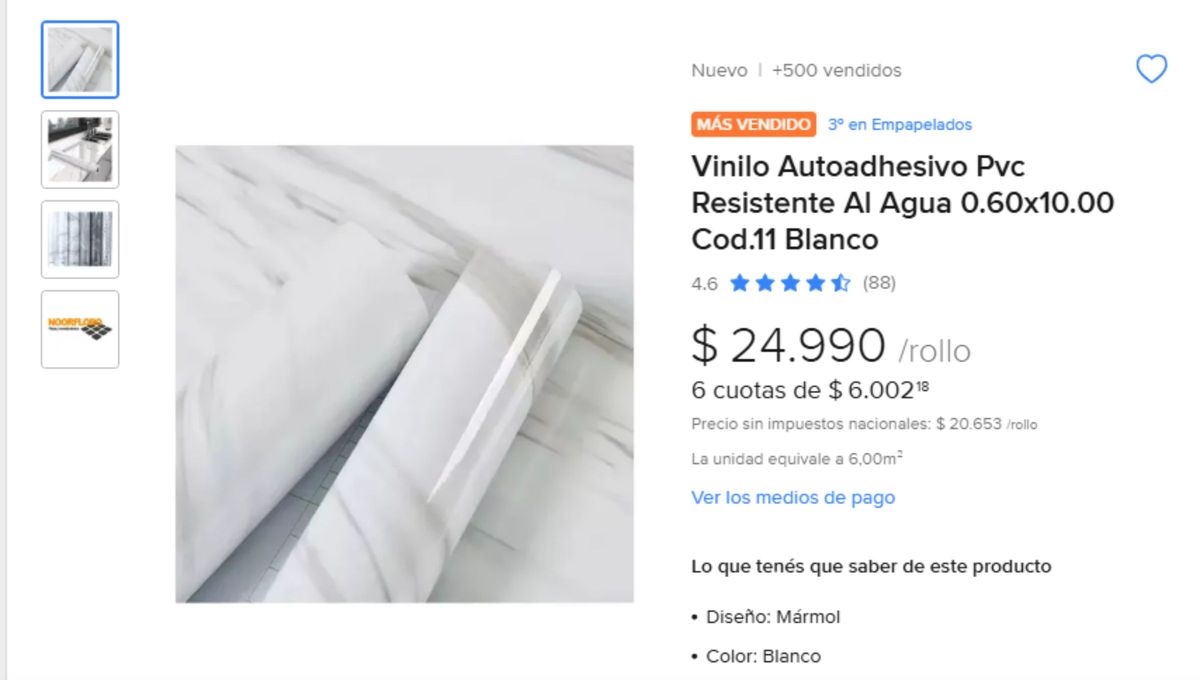 Esta imagen es un ejemplo de alguno de los precios en papel vinilo que tiene Mercado libre hoy 4 de octubre de 2025. Esta imagen es un ejemplo de alguno de los precios en papel vinilo que tiene Mercado libre hoy 4 de octubre de 2025.
