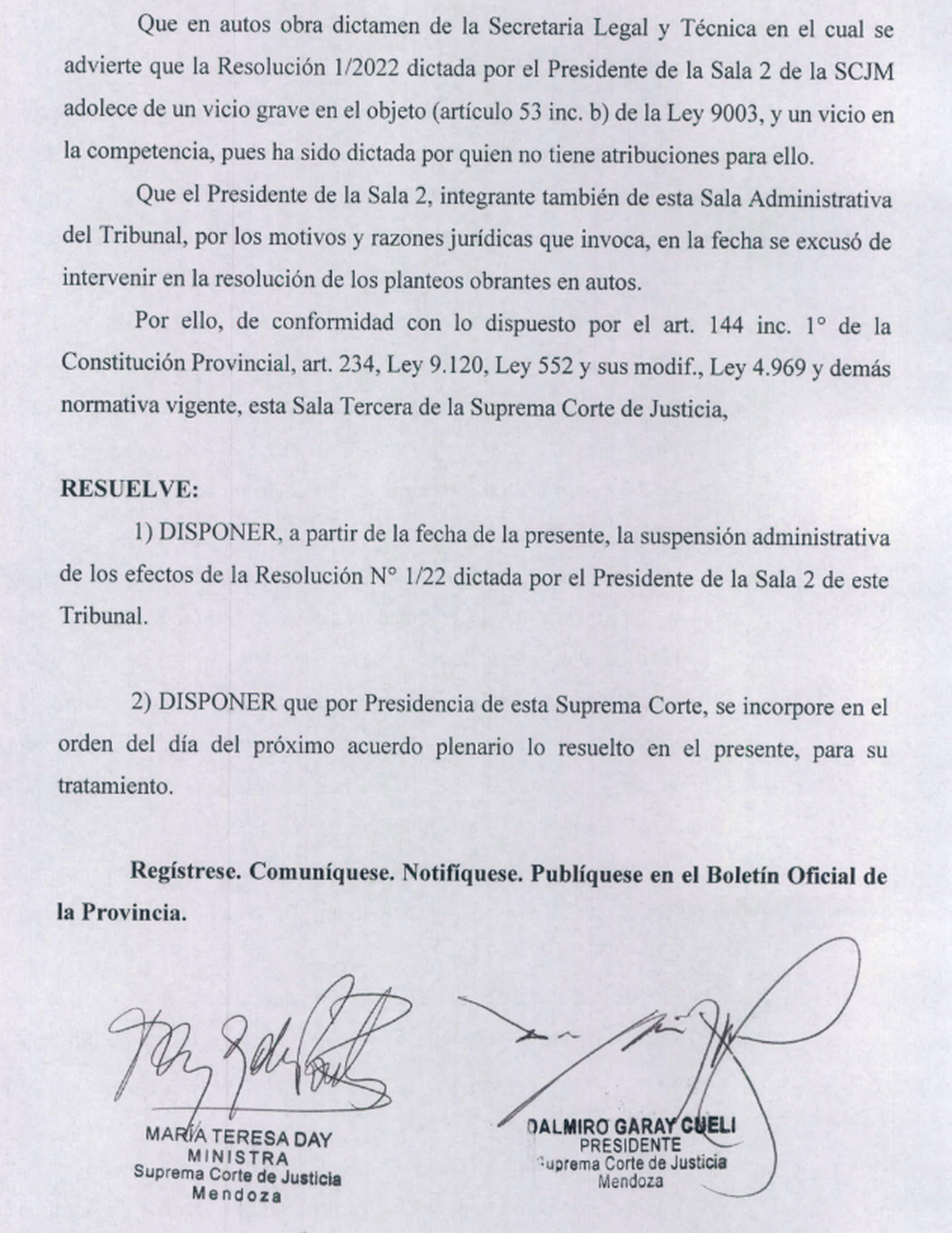 Parte de la acordada de la Suprema Corte de Justicia.