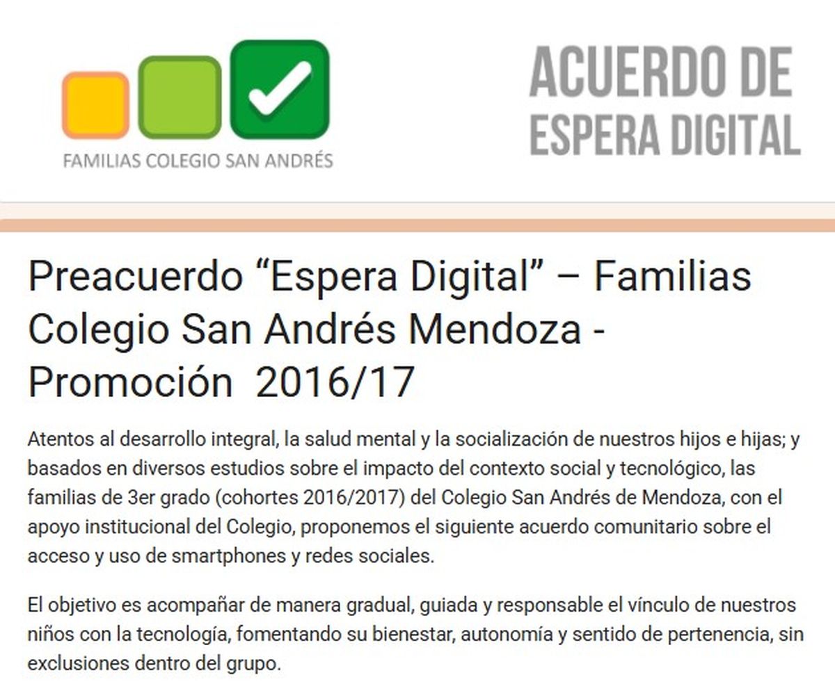 El acuerdo de Espera Digital firmado por papás del colegio San Andrés. El acuerdo de Espera Digital firmado por papás del colegio San Andrés.