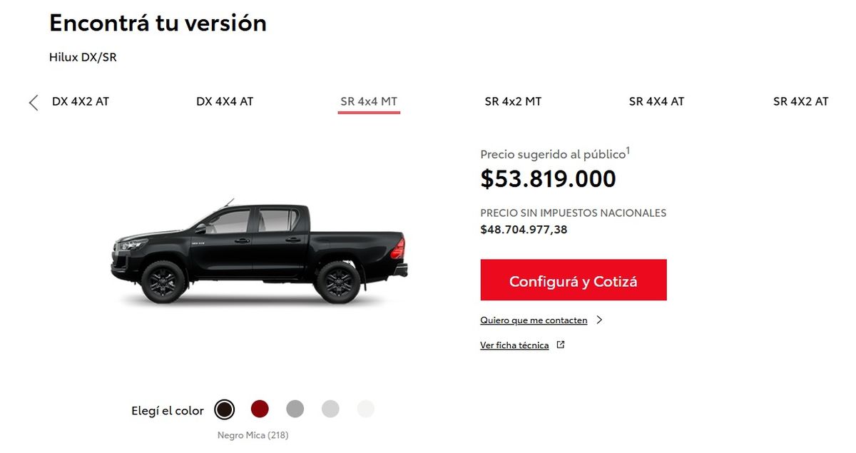 Toyota publicó dos precios en su sitio web. Toyota publicó dos precios en su sitio web.