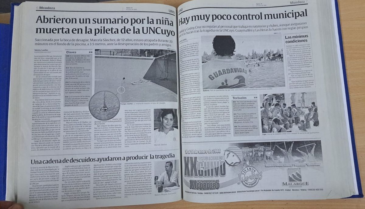 En 2006, la muerte de la niña en la pileta de la UNCuyo demandó gran cobertura de la prensa. En 2006, la muerte de la niña en la pileta de la UNCuyo demandó gran cobertura de la prensa.