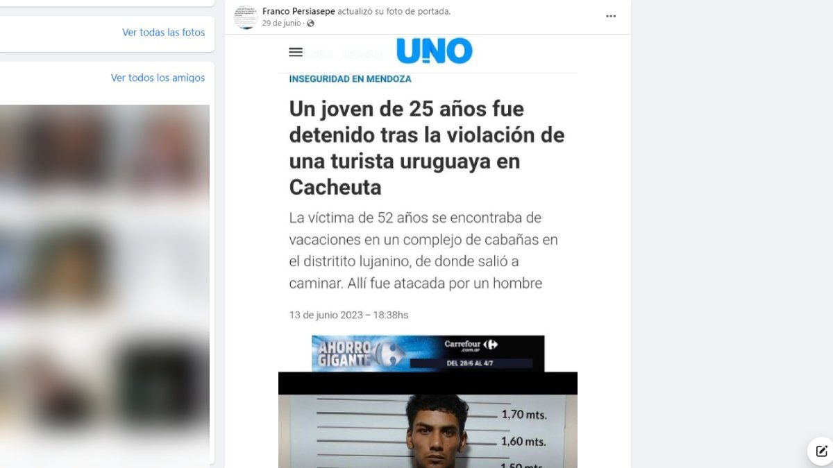 El perfil con el nombre del presunto autor del abuso sexual en Cacheuta. El perfil con el nombre del presunto autor del abuso sexual en Cacheuta.