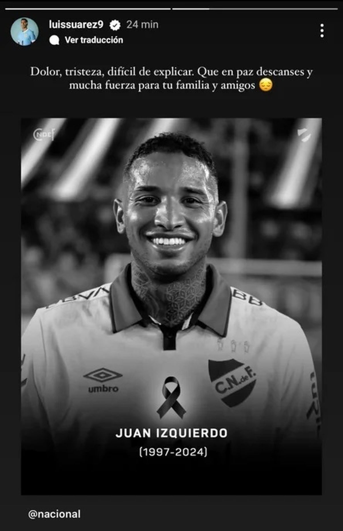 El mensaje de Luis Suárez por la muerte de Juan Izquierdo. El mensaje de Luis Suárez por la muerte de Juan Izquierdo.