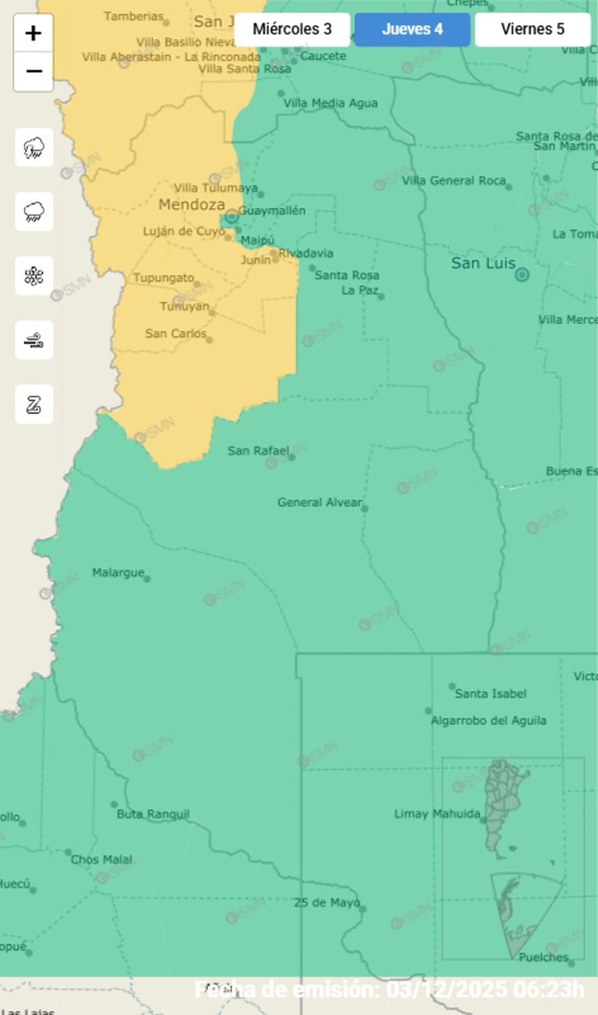 Estos son los departamentos afectados este mi&eacute;rcoles.