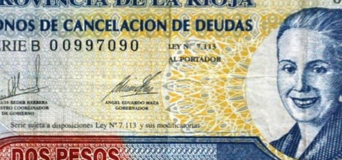 La cuasi moneda riojana de 2001, con el rostro de Evita. La cuasi moneda riojana de 2001, con el rostro de Evita.