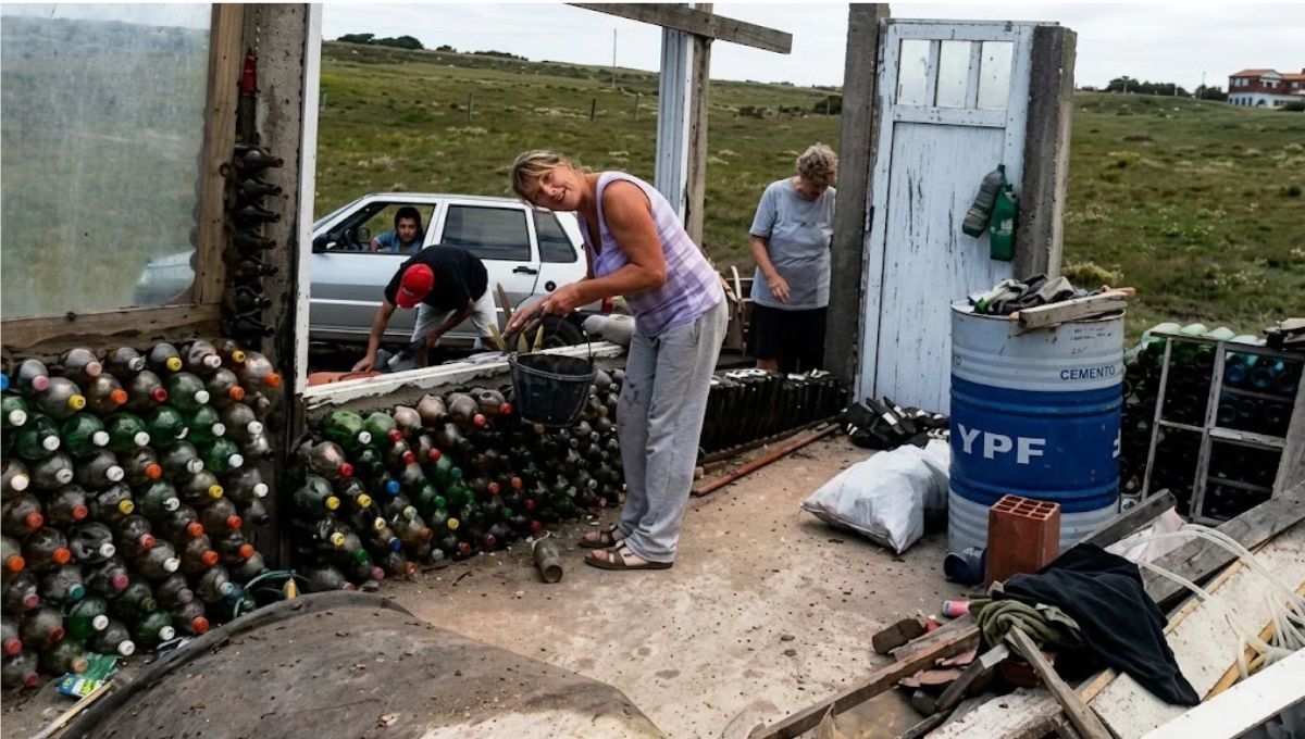 Cumplió el sueño de vivir frente al mar en una playa solitaria y construyó su casa con botellas
