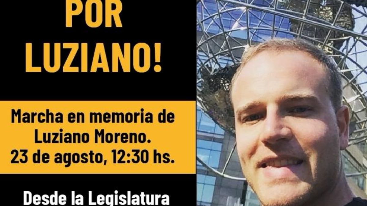 Parte del afiche que convoca a la marcha por justicia para Luziano Moreno, a realizarse este lunes 23 a las 12.30, cuando se defina después de las 14 la situación procesal del único detenido en la causa, Pablo Rivas Stewart.