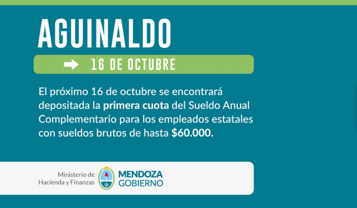 Aguinaldo estatales Mendoza: fecha de cobro confirmada