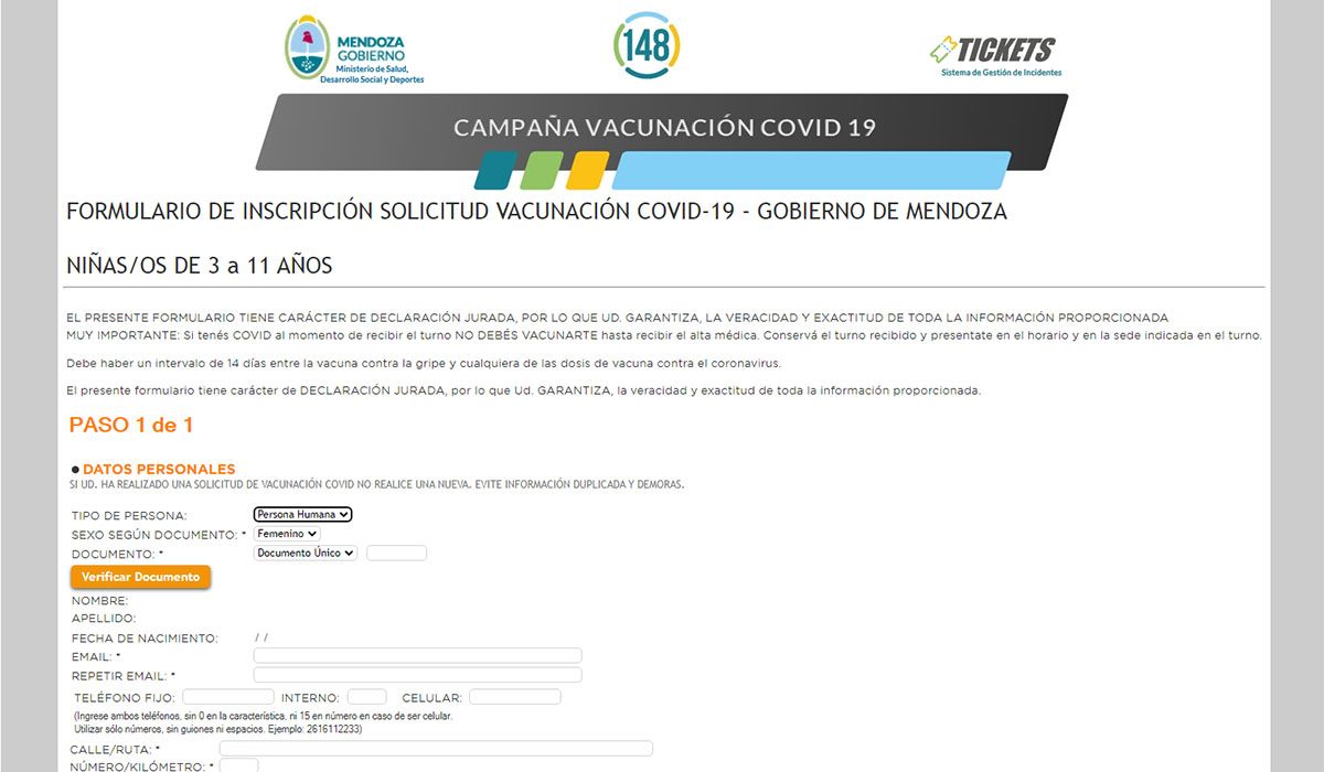 Vacunación de niños: qué piden en Mendoza para llenar el formulario