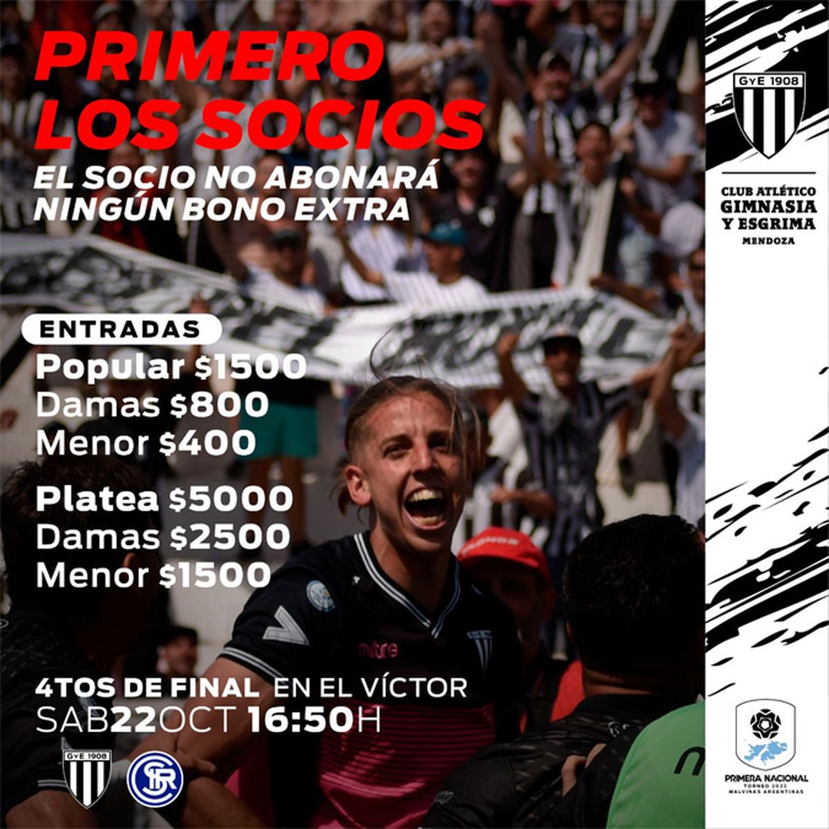 Venta de entradas para el partido entre Gimnasia y Esgrima e Independiente Rivadavia.