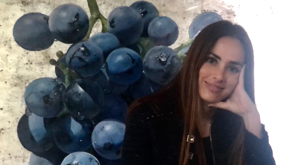 Florencia Aise y su arte referido a la uva y el vino. Su cuadro regalado al presidente Alberto Fernández causó sensación y representa de manera singular a nuestra tierra y su industria madre.