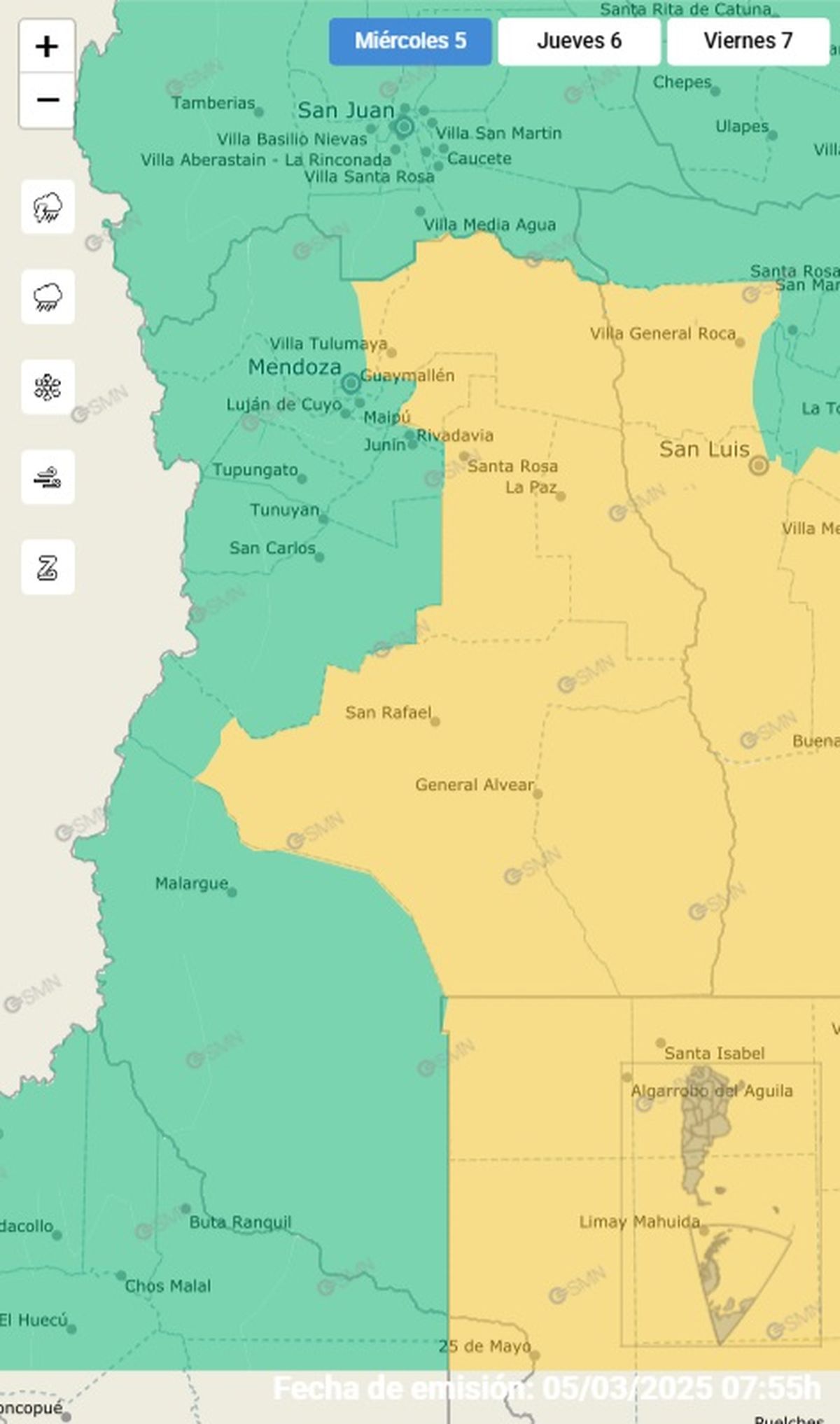 Gran parte de la provincia de Mendoza se encuentra en alerta Gran parte de la provincia de Mendoza se encuentra en alerta