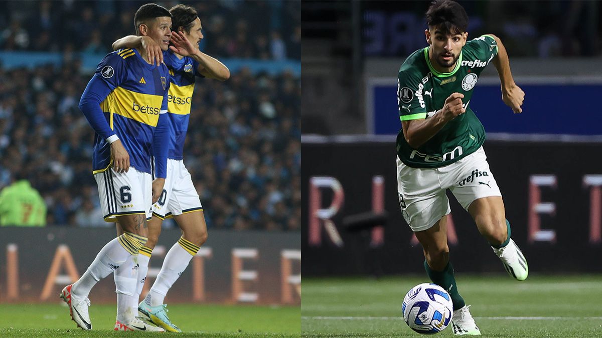 Marcos Rojo y Edinson Cavani (Boca) y José López (Palmeiras).