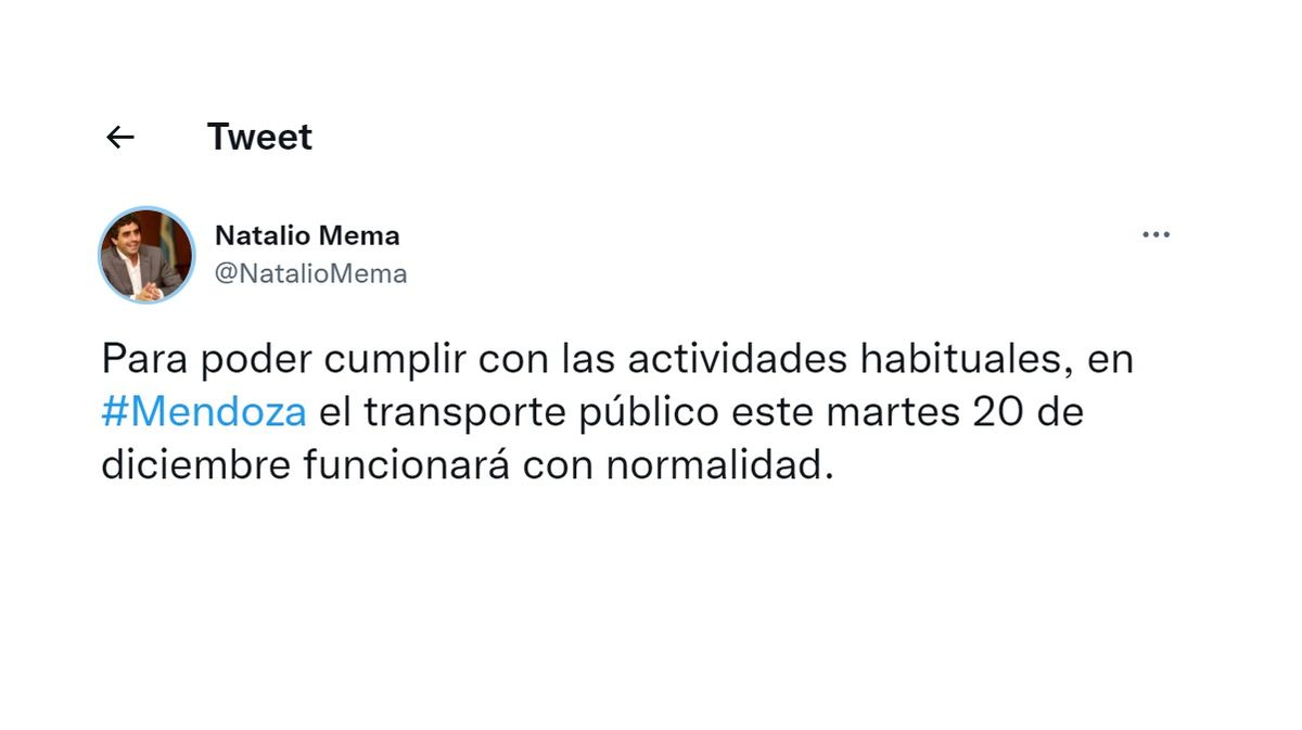El tuit del secretario de Servicios Públicos, Natalio Mema.