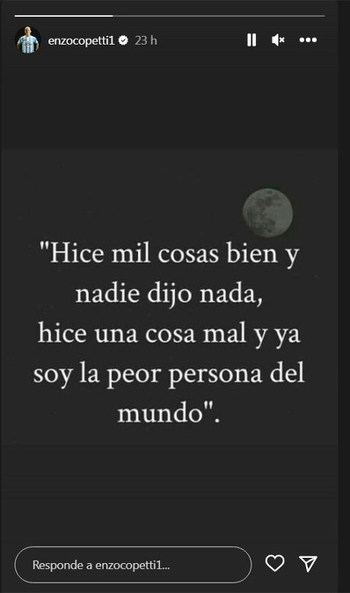 Enzo Copetti y su posteo en Instagram.