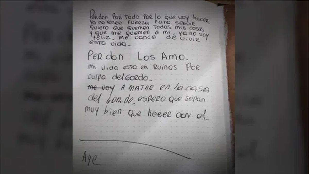 La carta que dej&oacute; la joven mujer que se quit&oacute; la vida.