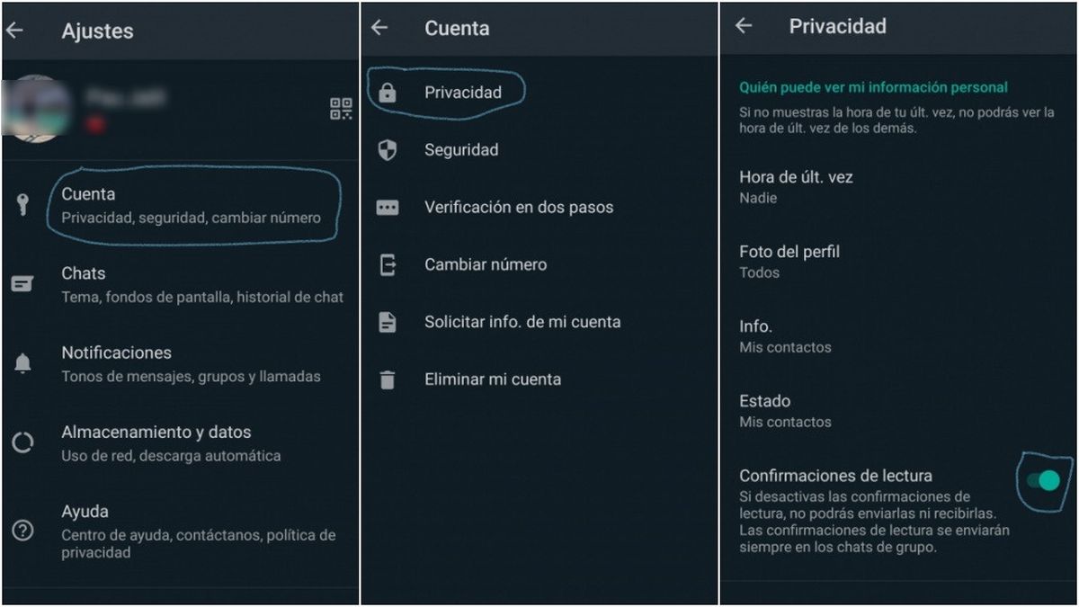 Pasos para desactivar las confirmaciones de lectura