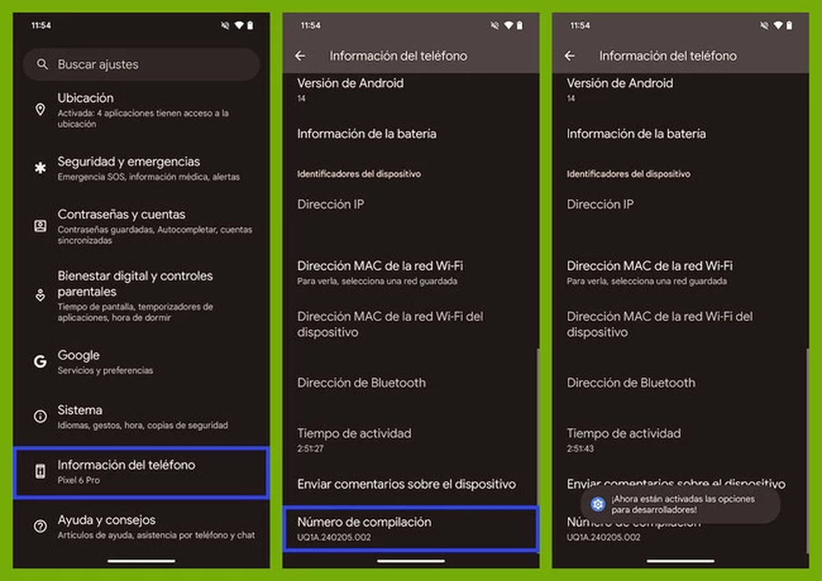 Steps to follow to enable Developer Options on Android.