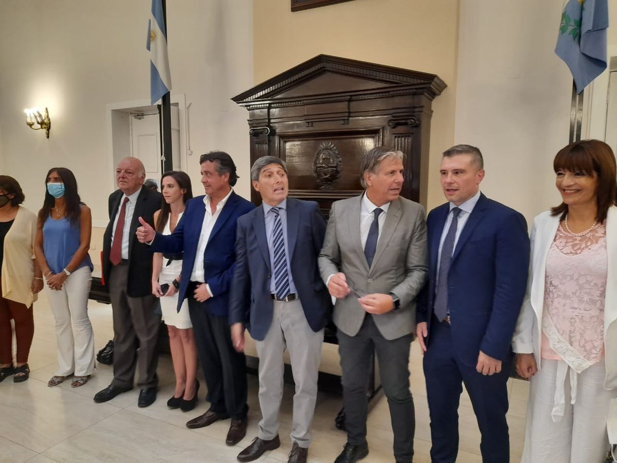 Pulgar arriba. Víctor Ibañez y los senadores del oficialismo celebraron la media sanción de la Boleta Única.