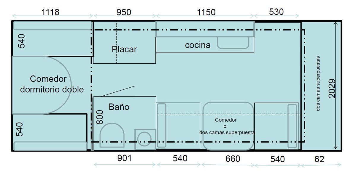Así es el plano interior de esta casa rodante que puede acomodar a una familia entera. Imagen: Itatigroup Así es el plano interior de esta casa rodante que puede acomodar a una familia entera. Imagen: Itatigroup