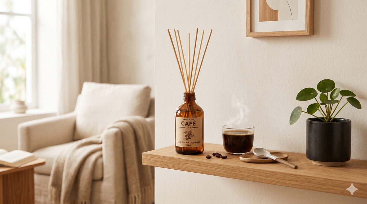 Si quieres aprender a crear aromatizadores caseros, tienes que probar con esta fórmula que lleva café. Imagen: Gemini.