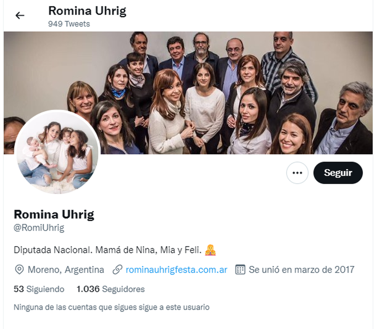 La portada del perfil de la ex diputada nacional K junto a otros referentes del oficialismo, entre ellos Cristina Kirchner.
