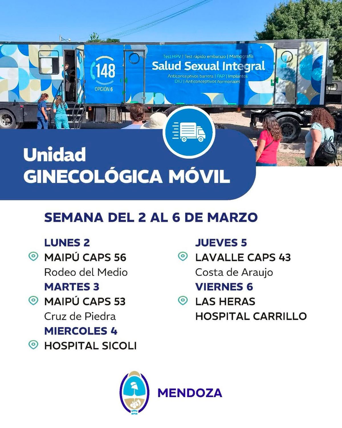 Salud anunci&oacute; que un m&oacute;vil sanitario realizar&aacute; controles ginecol&oacute;gicos gratuitos a las mendocinas.
