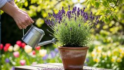 El riego de la planta de lavanda es fundamental para mantenerla saludable.