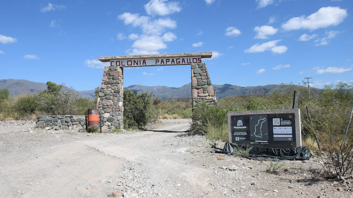 El cartel de ingreso indica Colonia Papagallos, aunque está en Papagayos.