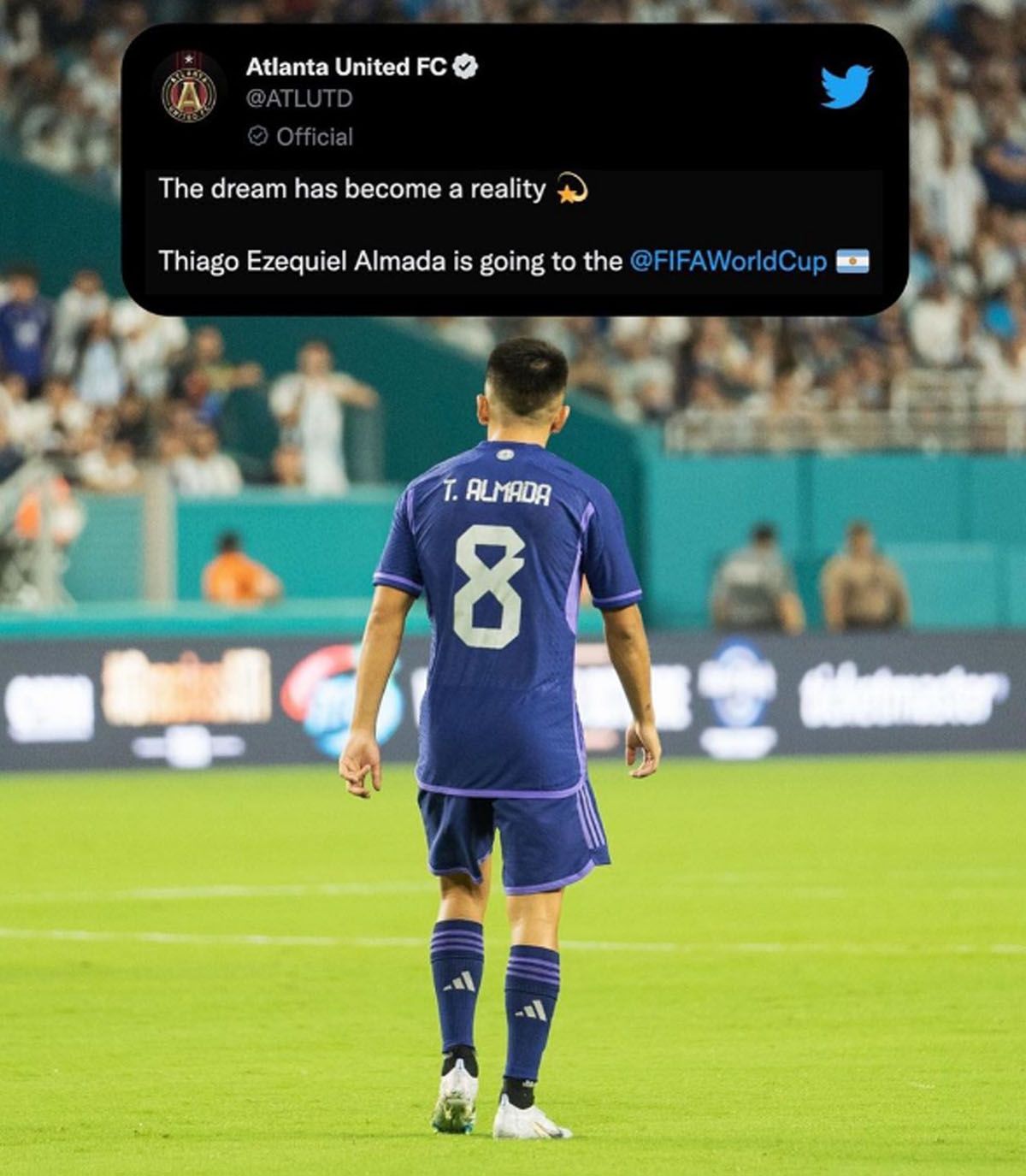 Thiago Almada compartió la imagen que publicó el Atlanta United antes de sumarse a la Selección Argentina