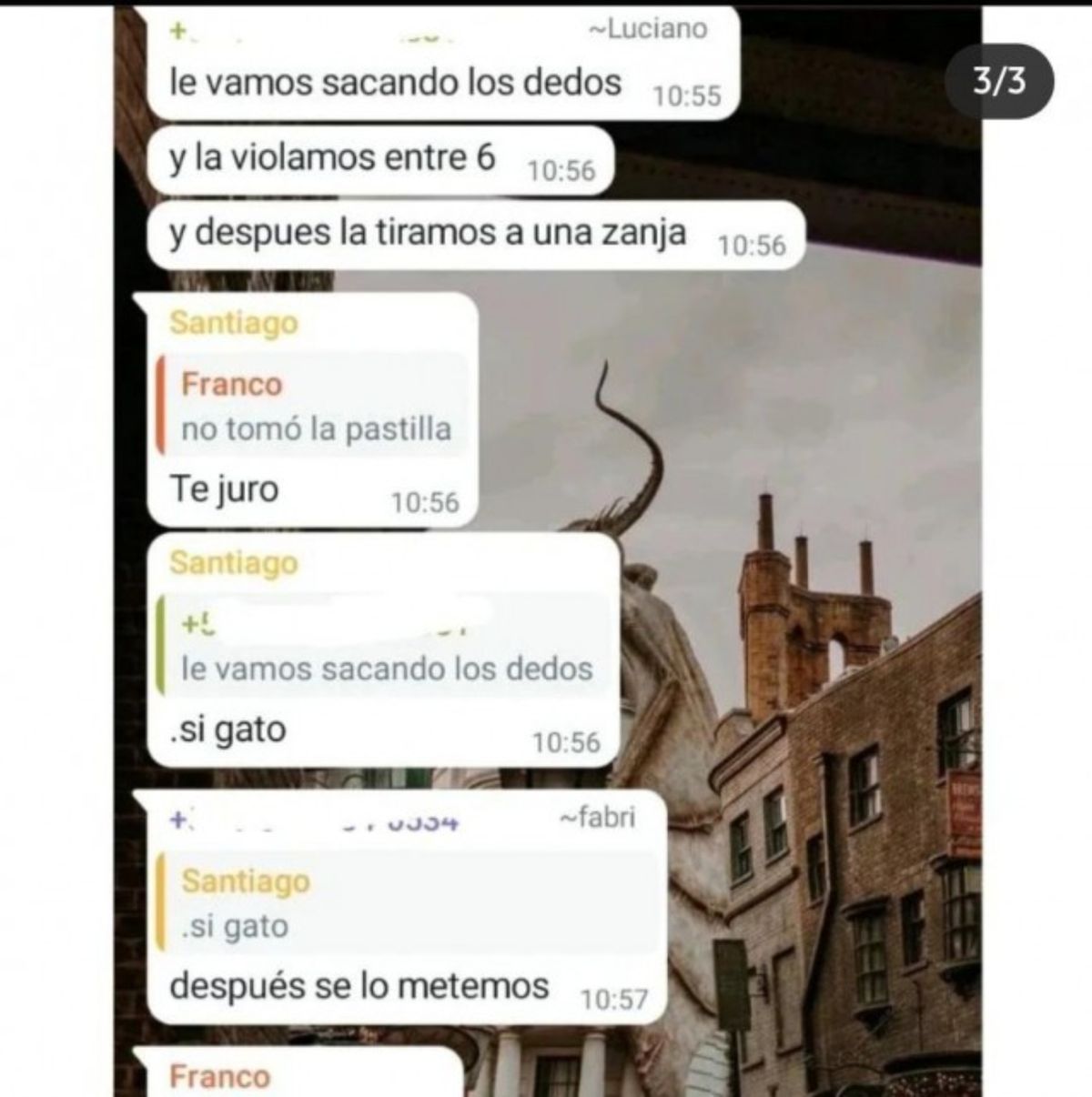 Una de las capturas con las amenazas de violación