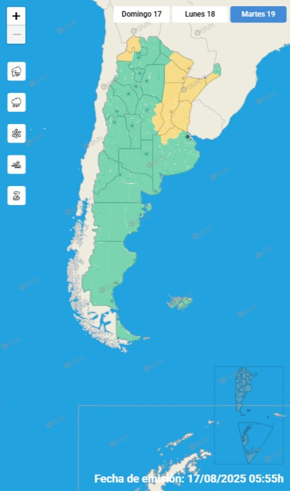 Estas son las provincias afectadas este martes Estas son las provincias afectadas este martes