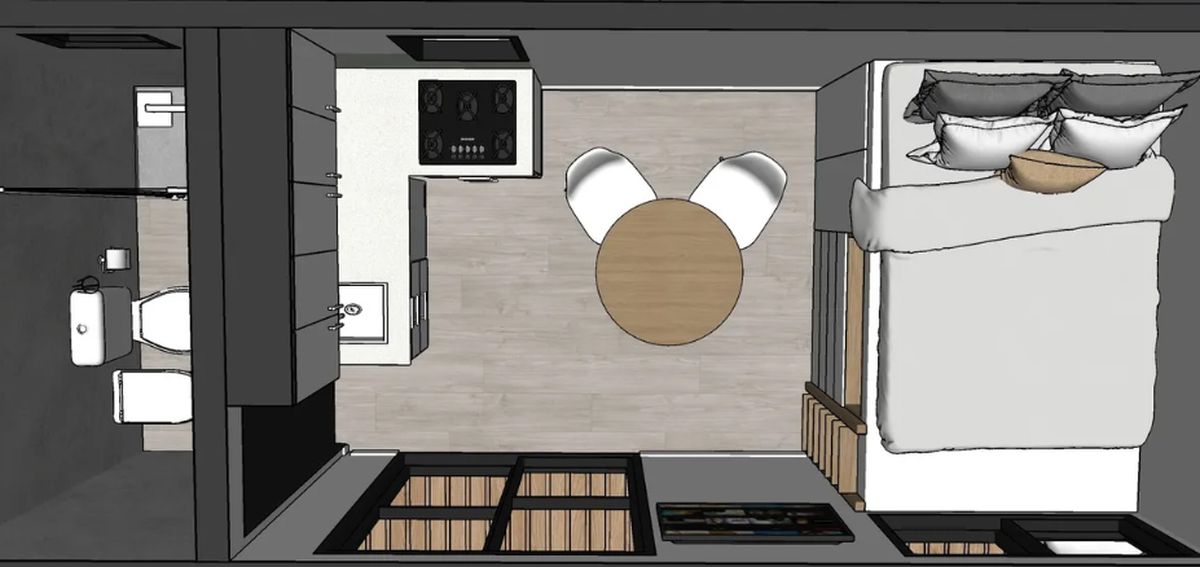 Así se distribuyen los espacios en la tiny house que venden en Mercado Libre por $12,35 millones. Así se distribuyen los espacios en la tiny house que venden en Mercado Libre por $12,35 millones.