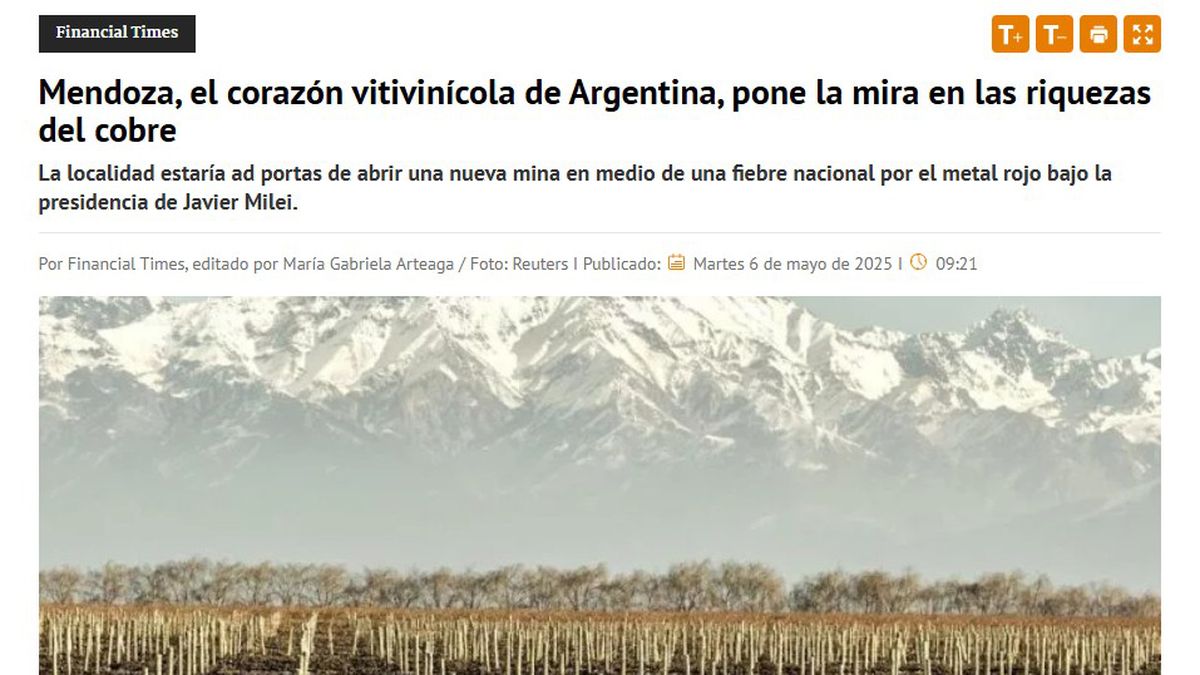 El Financial Times analizó la economía mendocina y la impronta que tendrá el cobre El Financial Times analizó la economía mendocina y la impronta que tendrá el cobre