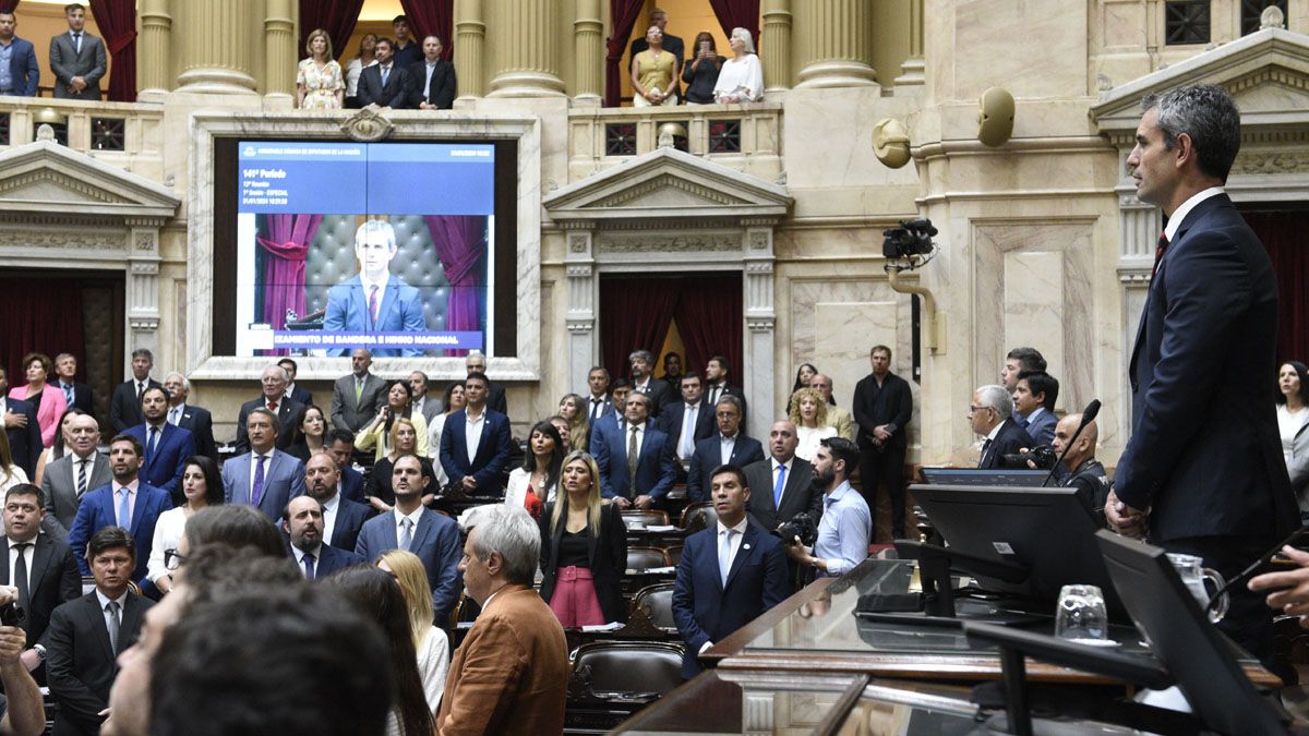 Martín Menem, el presidente de la Cámara de Diputados, durante el inicio de la sesión por la Ley Ómnibus.