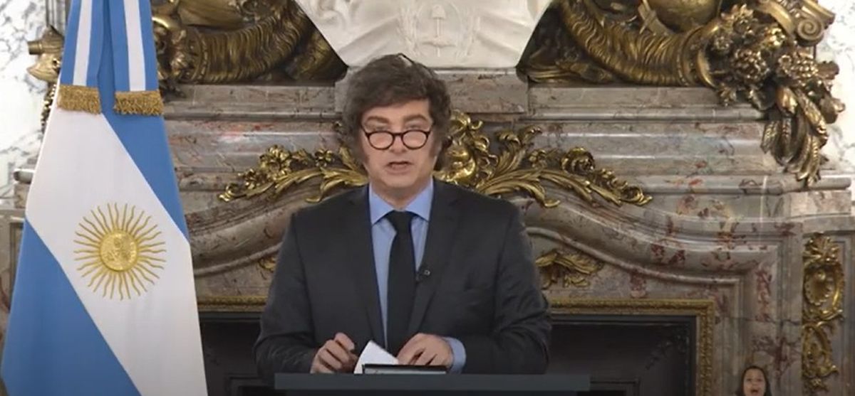 El presidente Javier Milei durante la cadena nacional que se emitió este lunes para anunciar el proyecto de Presupuesto 2026.