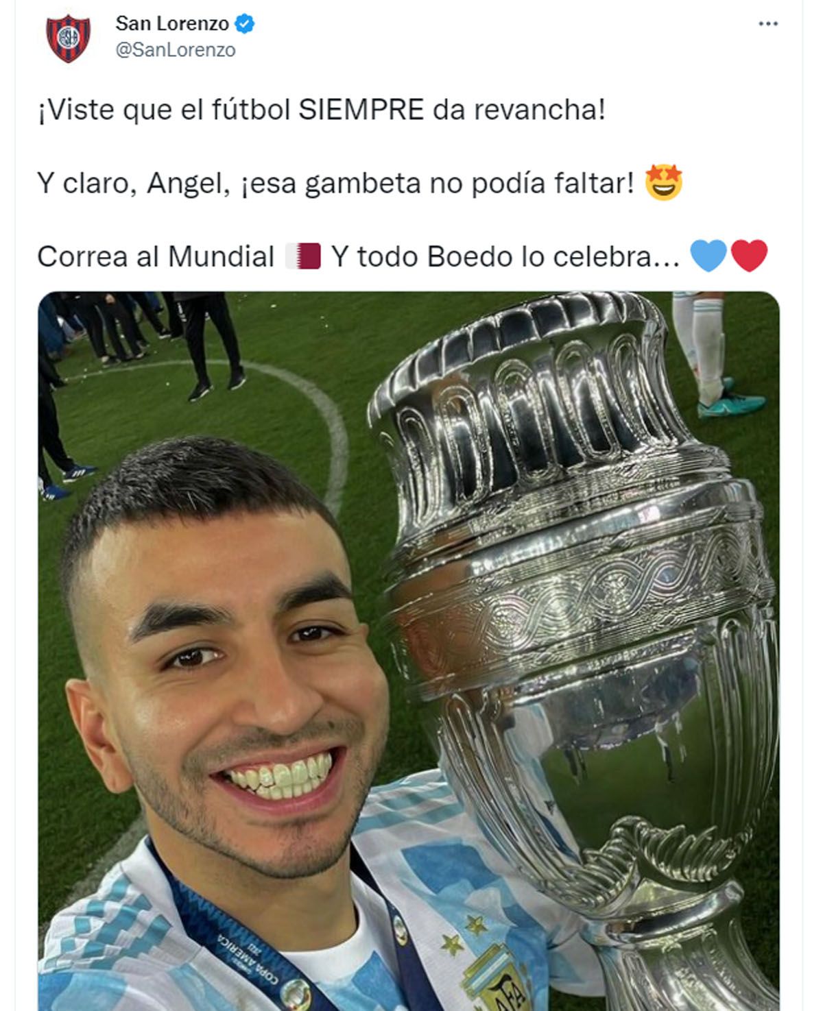 San Lorenzo felicitó a Ángel Correa tras ser convocado a la Selección Argentina