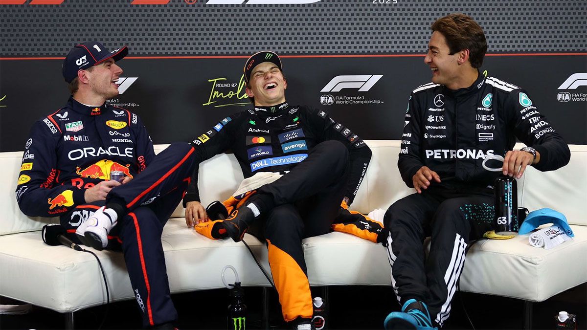 Verstappen, Piastri y Russell.