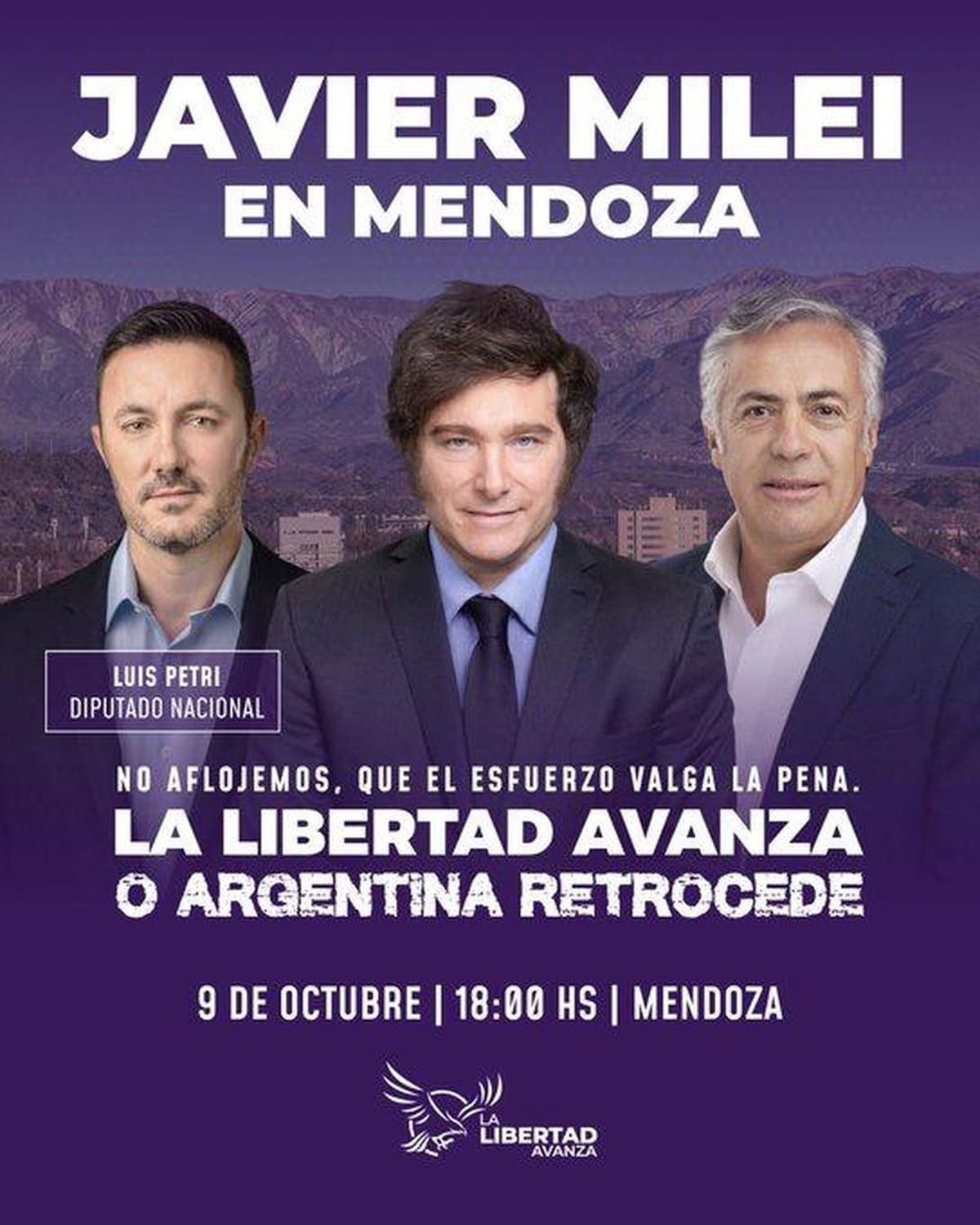Si bien Alfredo Cornejo aparece en el afiche con el que La Libertad Avanza promociona la caminata de Javier Milei, el gobernador no se sumaría a la acción por Ciudad. Si bien Alfredo Cornejo aparece en el afiche con el que La Libertad Avanza promociona la caminata de Javier Milei, el gobernador no se sumaría a la acción por Ciudad.