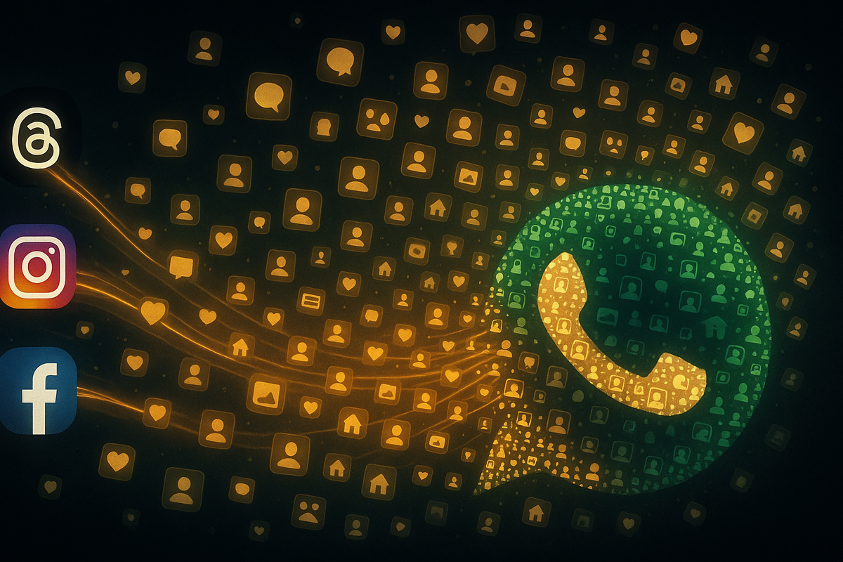 Si vinculaste tu cuenta de WhatsApp con el Centro de Cuentas de Meta (es decir, con Facebook, Instagram o Threads), se cruzará información entre plataformas. Si vinculaste tu cuenta de WhatsApp con el Centro de Cuentas de Meta (es decir, con Facebook, Instagram o Threads), se cruzará información entre plataformas.