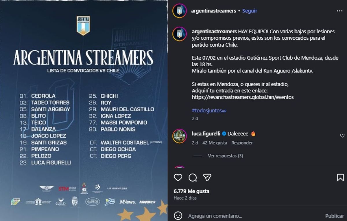 Los jugadores de la Selecci&oacute;n argentina de streamers que dir&aacute;n presente en cancha de Guti&eacute;rrez.