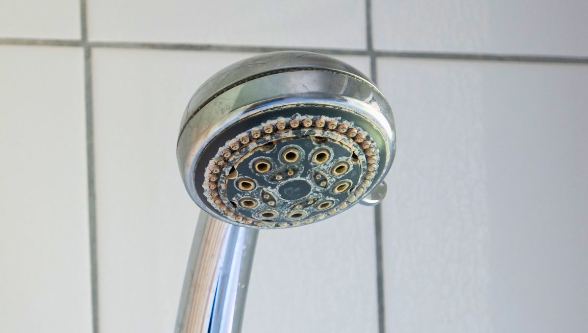 El sarro obstruye la salida de agua de la ducha. El sarro obstruye la salida de agua de la ducha. 