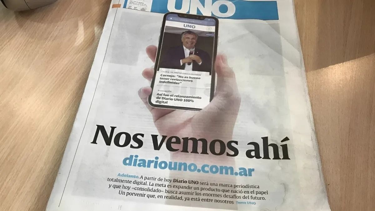 La última edición en papel de Diario UNO. A partir de ese momento, el medio pasó a ser 100% digital. La última edición en papel de Diario UNO. A partir de ese momento, el medio pasó a ser 100% digital.