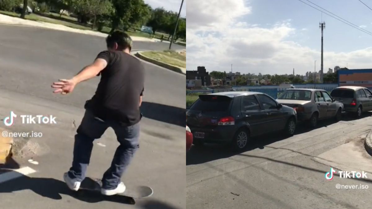 Grababan un truco de patineta para Tiktok y terminaron captando un increible choque múltiple