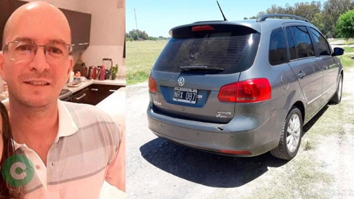 El femicida de 47 años, Javier Alejandro Núñez y el auto en que se movilizaba al momento de ser detenido, en Cañuelas