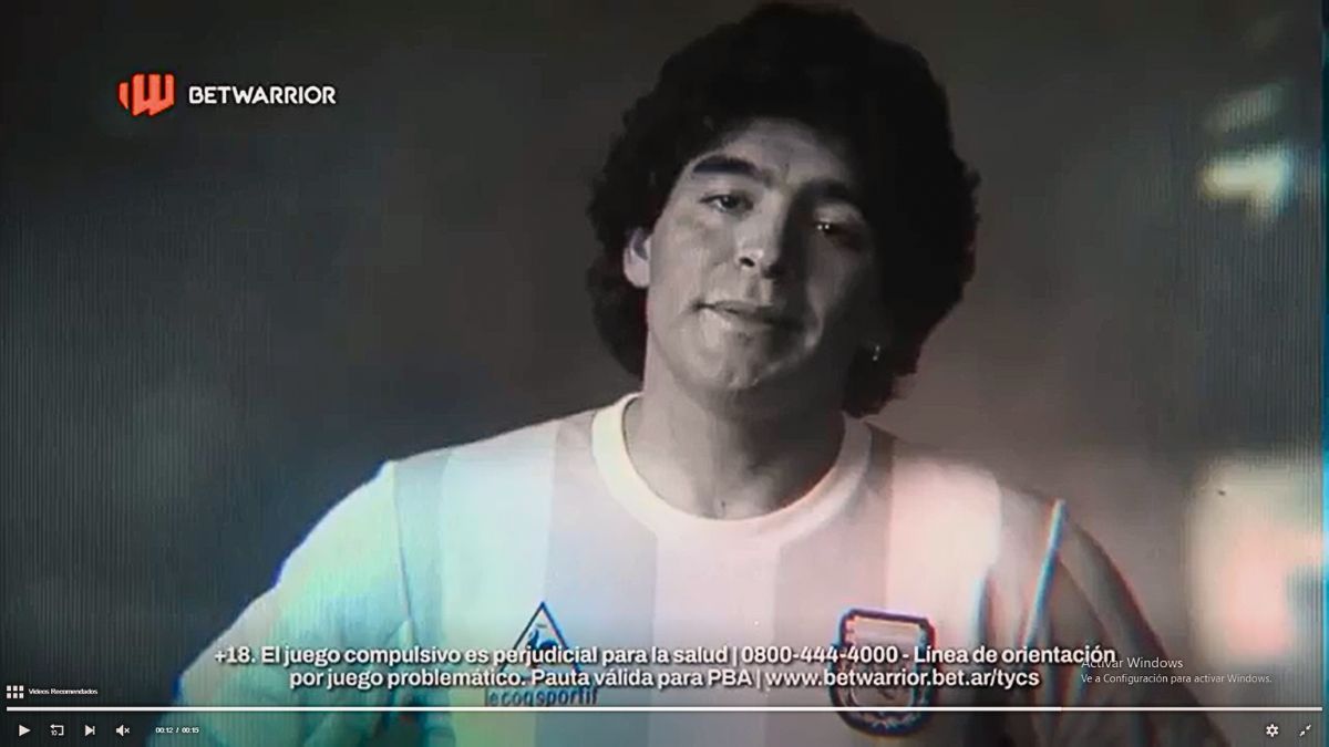 Diego Maradona recreado por la IA para una publiciad de apuestas online.