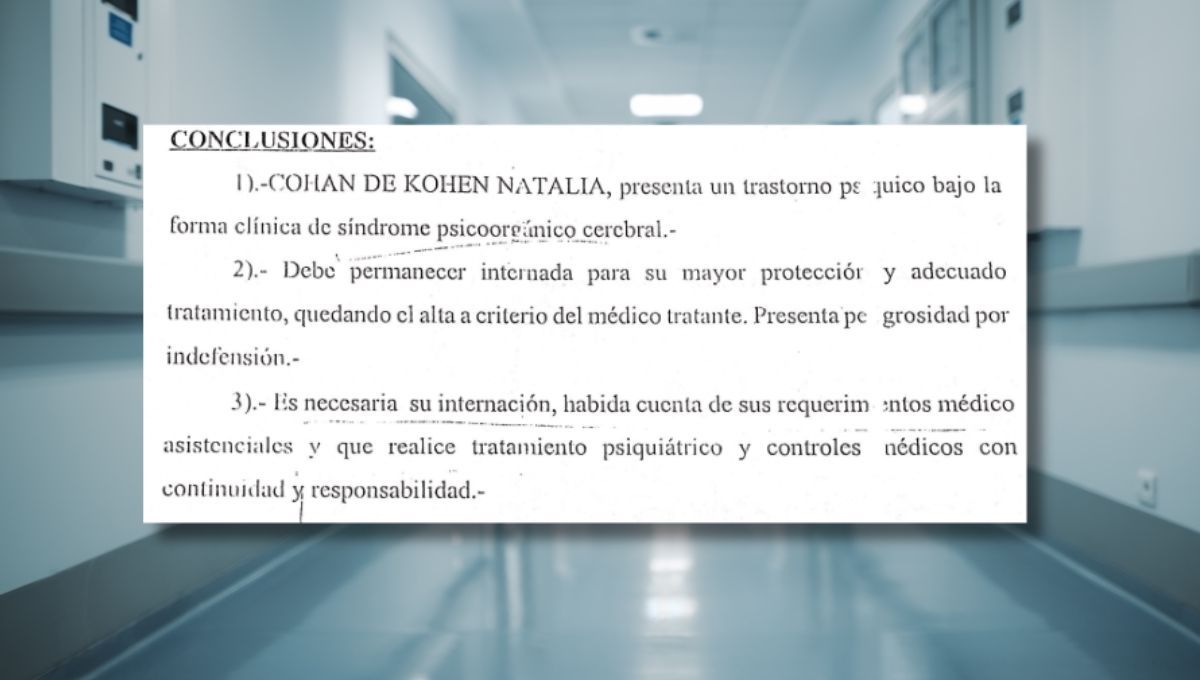 Conclusiones de los médicos forenses que visitaron a Natalia Kohen en su internación. Conclusiones de los médicos forenses que visitaron a Natalia Kohen en su internación.