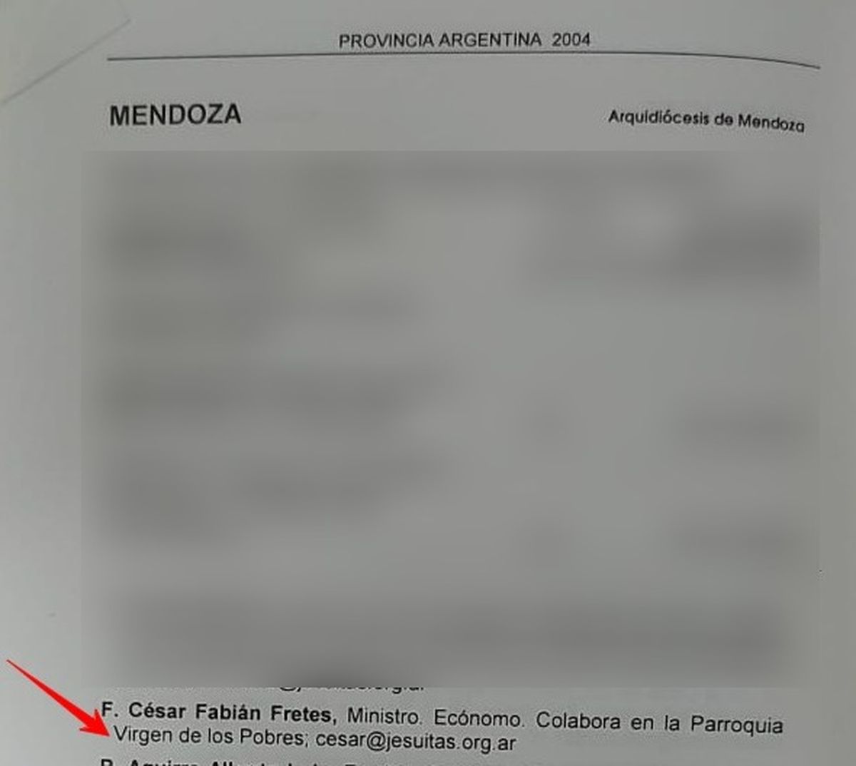 Un documento interno de la Iglesia muestra que, en 2004, Fretes cumplía funciones en la parroquia