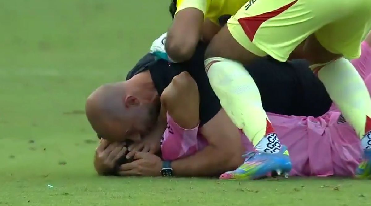 Javier Mascherano invadi&oacute; el campo luego del gol de Tadeo Allende.
